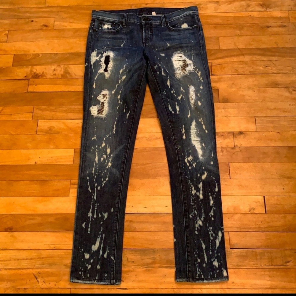 BEBE Premium Denim Embellished Distressed